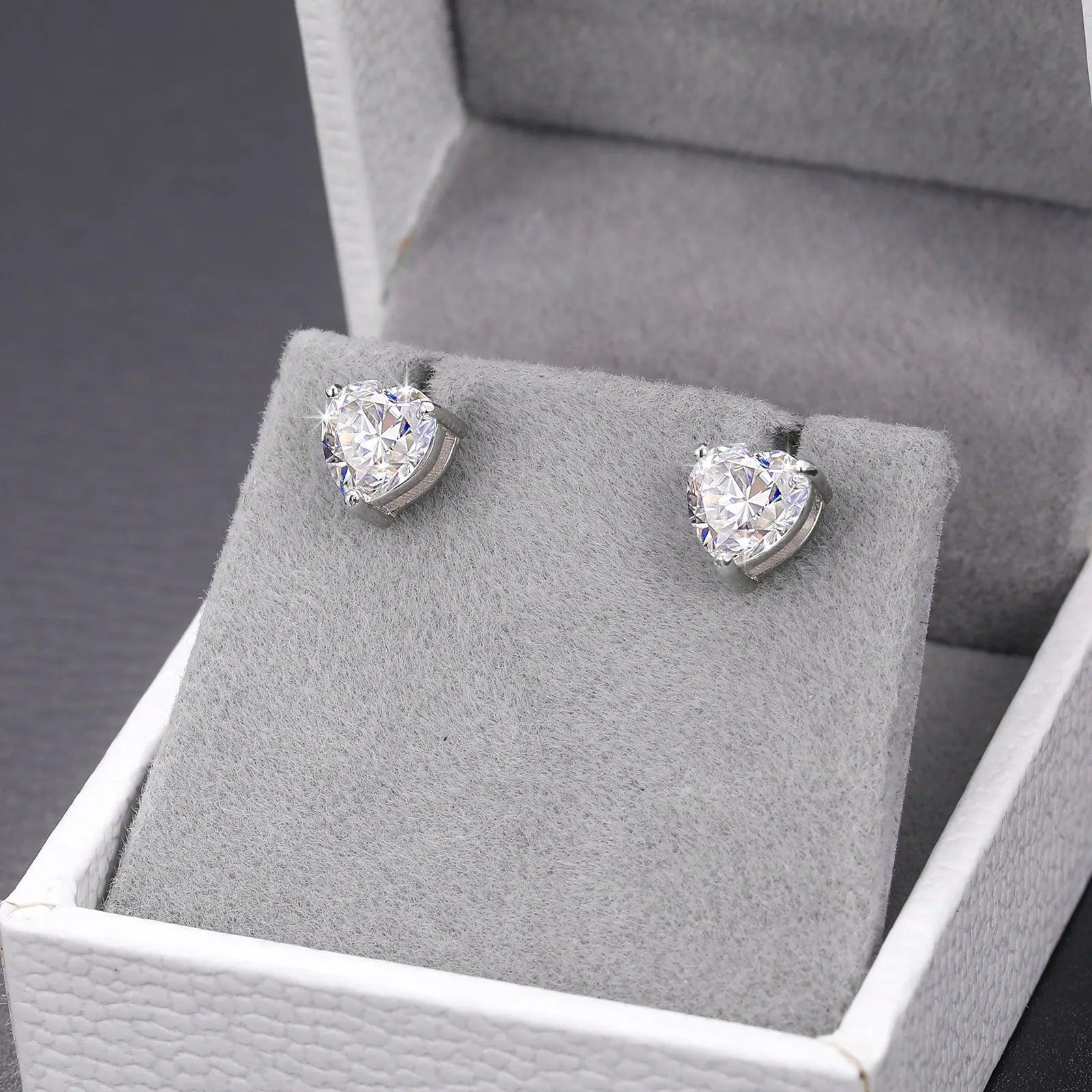 Moissanite Heart Stud Earrings - Ice Dazzle - UltraLux™ Moissanite - Studs