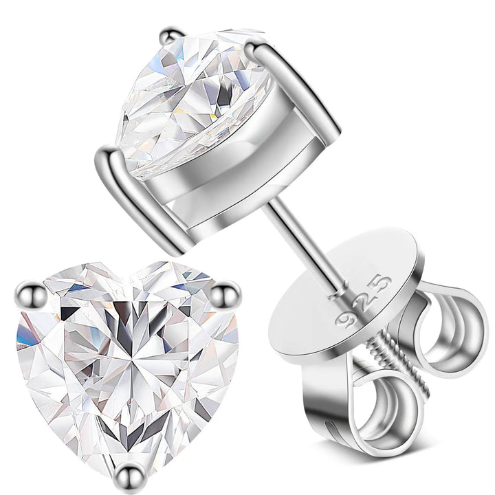 Moissanite Heart Stud Earrings - Ice Dazzle - UltraLux™ Moissanite - Studs