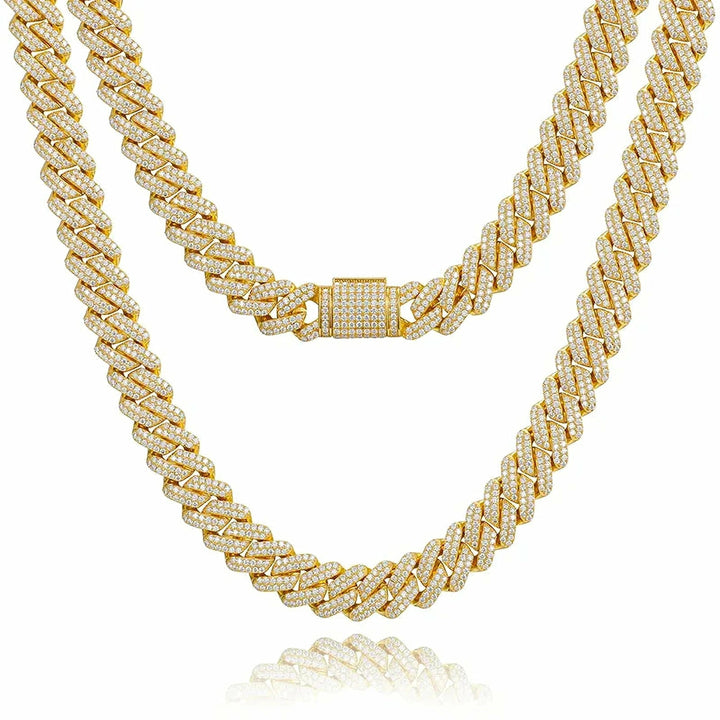 Moissanite-encrusted Miami Cuban chain necklace - 12mm in gold tone