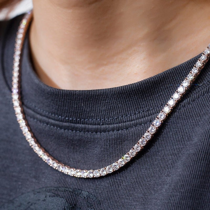 Moissanite Tennis Chain in Rose Gold - 5mm - Ice Dazzle - SynthaLux™ Moissanite - Tennis Necklace