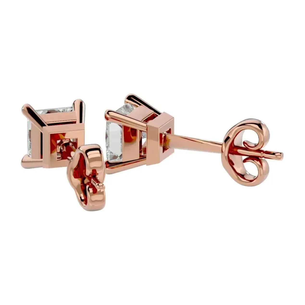 Nova Princess Stud Earrings - Rose Gold - Ice Dazzle - VVX™ Diamond - Solitaire Earrings