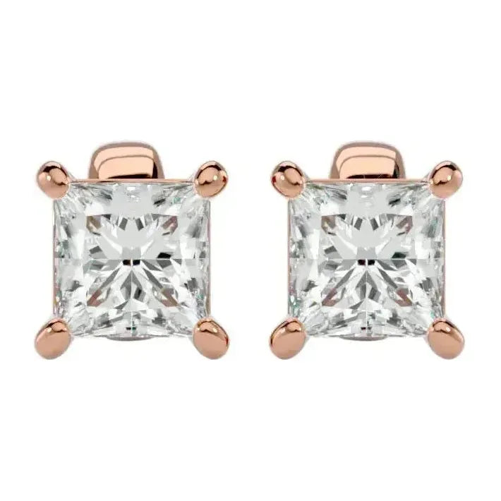 Nova Princess Stud Earrings - Rose Gold - Ice Dazzle - VVX™ Diamond - Solitaire Earrings