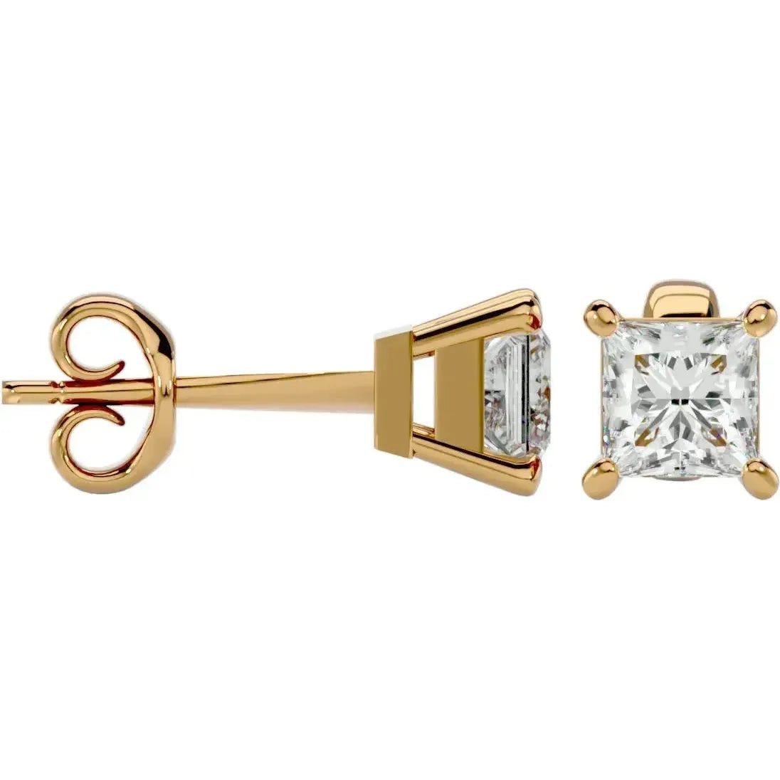 Nova Princess Stud Earrings - Yellow Gold - Ice Dazzle - VVX™ Diamond - Solitaire Earrings