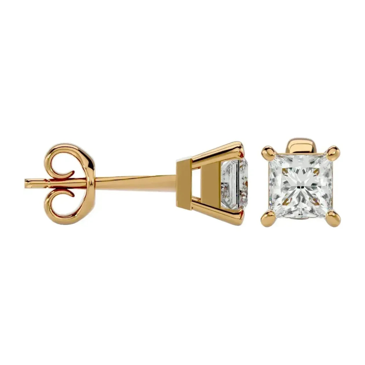 Nova Princess Stud Earrings - Yellow Gold - Ice Dazzle - VVX™ Diamond - Solitaire Earrings