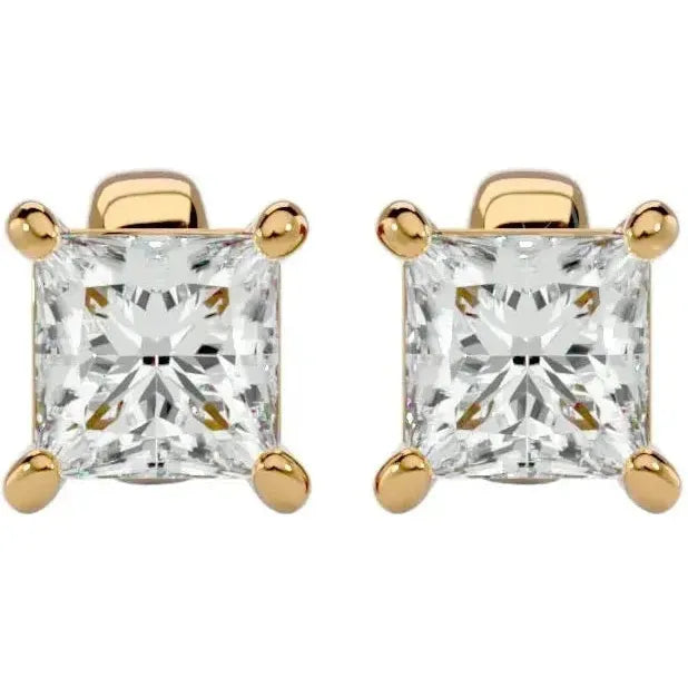 Nova Princess Stud Earrings - Yellow Gold - Ice Dazzle - VVX™ Diamond - Solitaire Earrings