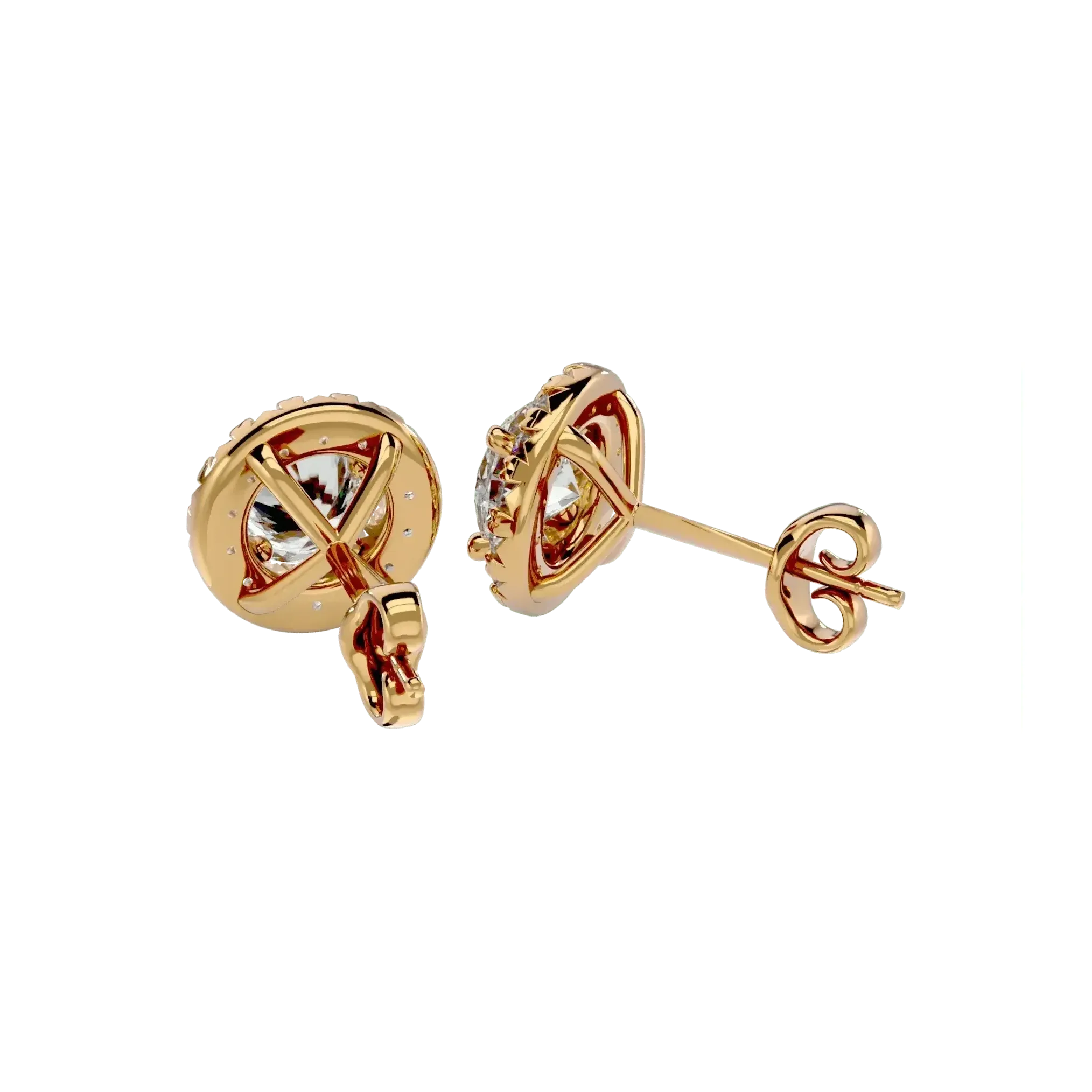 Sirius Round Stud Earrings - Yellow Gold - Ice Dazzle - VVX™ Diamond - Solitaire Earrings