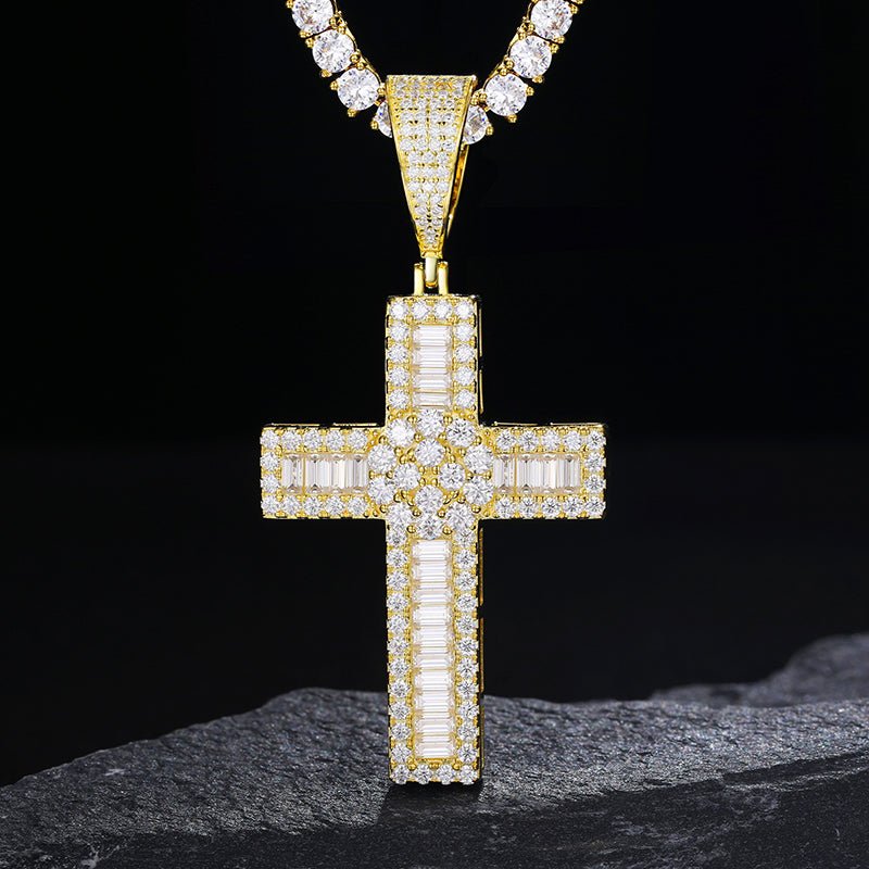 UltraLux™ Divine Brilliance - Baguette Cross Pendant - Ice Dazzle - UltraLux™ Moissanite - Fashion Pendant