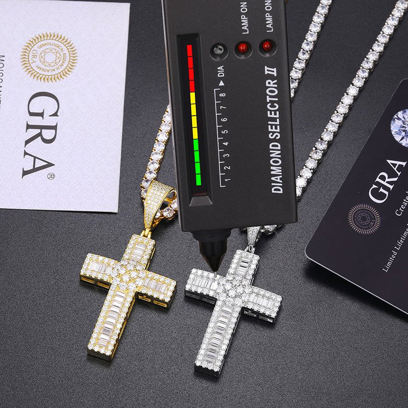 UltraLux™ Divine Brilliance - Baguette Cross Pendant - Ice Dazzle - UltraLux™ Moissanite - Fashion Pendant