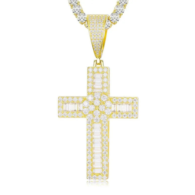 UltraLux™ Divine Brilliance - Baguette Cross Pendant - Ice Dazzle - UltraLux™ Moissanite - Fashion Pendant