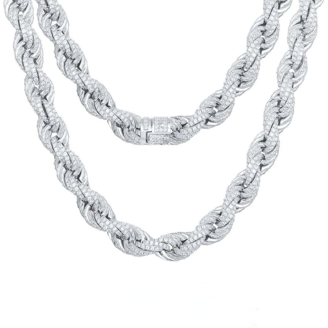 UltraLux™ Moissanite - 14mm Iced Rope Chain - Ice Dazzle