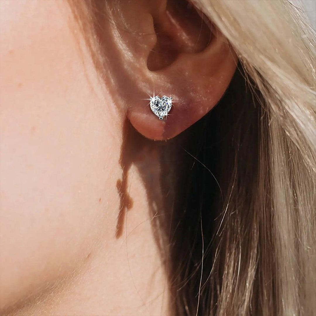 UltraLux™ Moissanite - Heart Cut Stud Earrings - Ice Dazzle