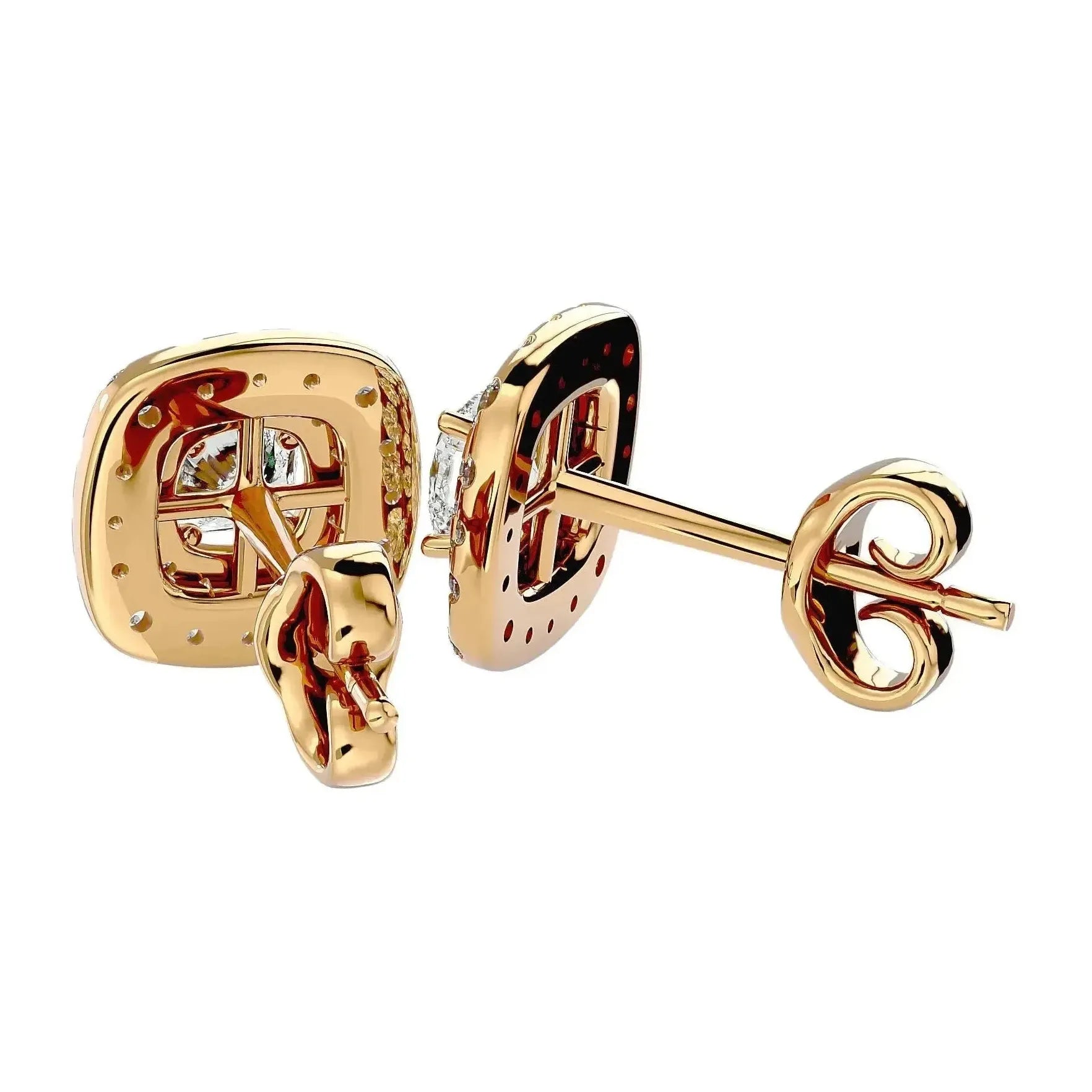 Ursa Cushion Stud Earrings - 14K Yellow Gold - Ice Dazzle - VVX™ Diamond - Solitaire Earrings