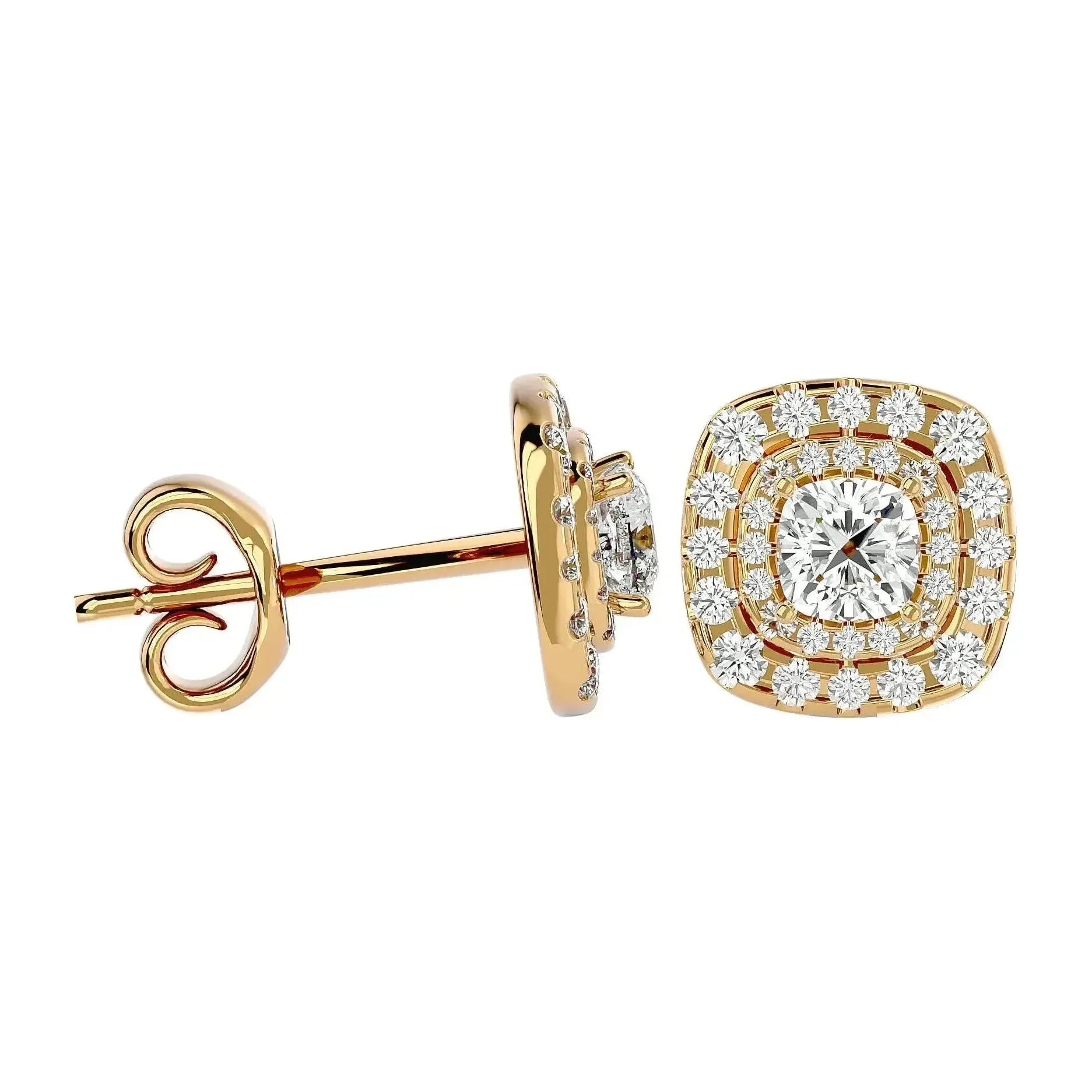 Ursa Cushion Stud Earrings - 14K Yellow Gold - Ice Dazzle - VVX™ Diamond - Solitaire Earrings