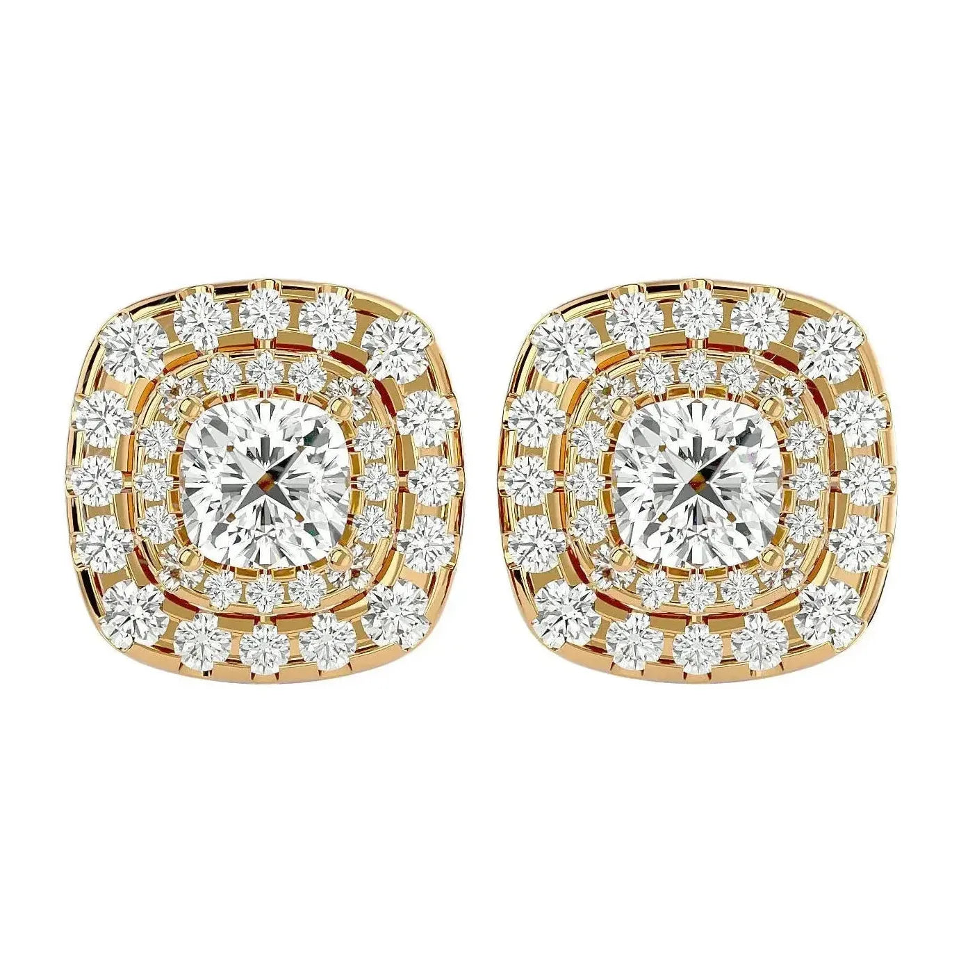 Ursa Cushion Stud Earrings - 14K Yellow Gold - Ice Dazzle - VVX™ Diamond - Solitaire Earrings