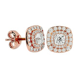 Ursa Cushion Stud Earrings - Rose Gold - Ice Dazzle - VVX™ Diamond - Solitaire Earrings