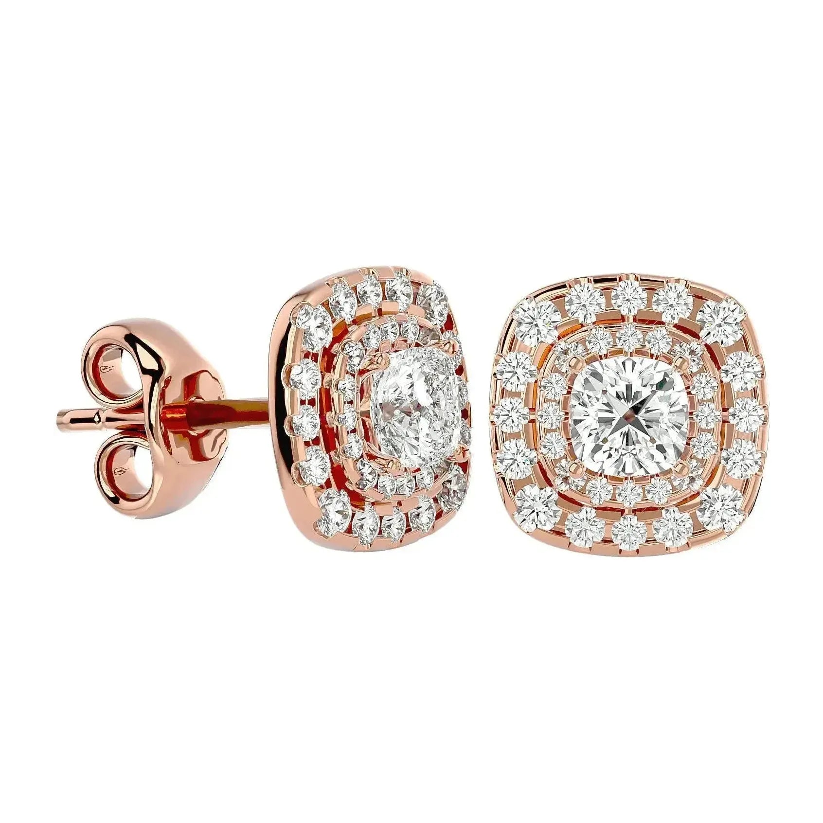 Ursa Cushion Stud Earrings - Rose Gold - Ice Dazzle - VVX™ Diamond - Solitaire Earrings