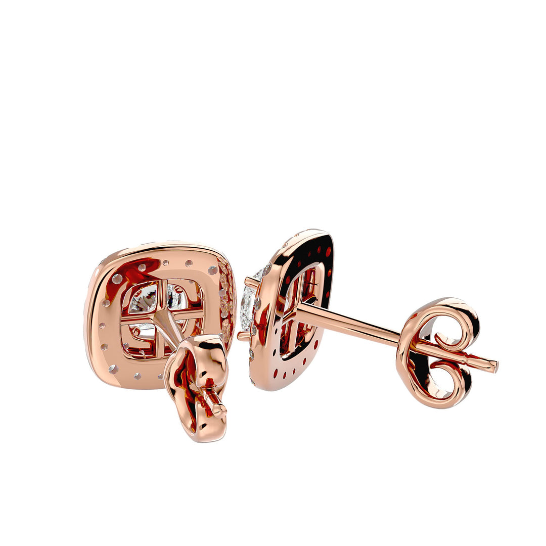 Ursa Cushion Stud Earrings - Rose Gold - Ice Dazzle - VVX™ Diamond - Solitaire Earrings