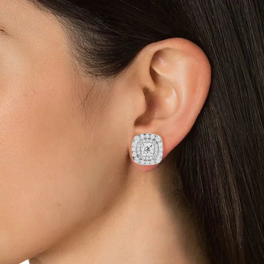 Ursa Cushion Stud Earrings - White Gold - Ice Dazzle - VVX™ Diamond - Solitaire Earrings