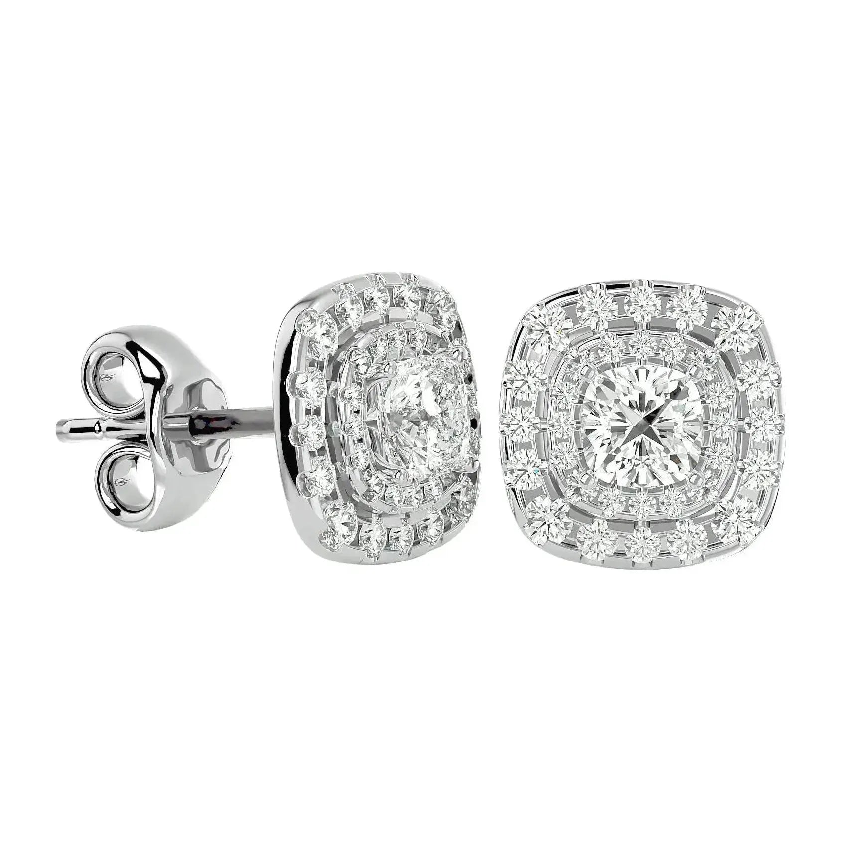 Ursa Cushion Stud Earrings - White Gold - Ice Dazzle - VVX™ Diamond - Solitaire Earrings