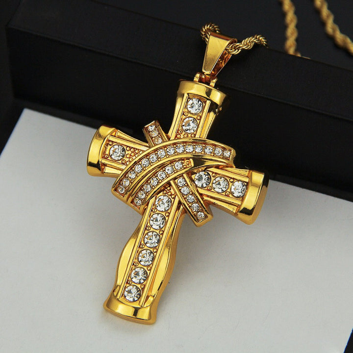 Close-up of the stunning Divine Brilliance Crucifix pendant on a chain