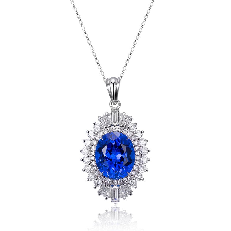 Cobalt Spinel / Lab Grown Diamond Necklace in 18K White Gold (5.97 Ct. Tw.) - Ice Dazzle - VVX™ Lab Diamond - Fashion Pendant