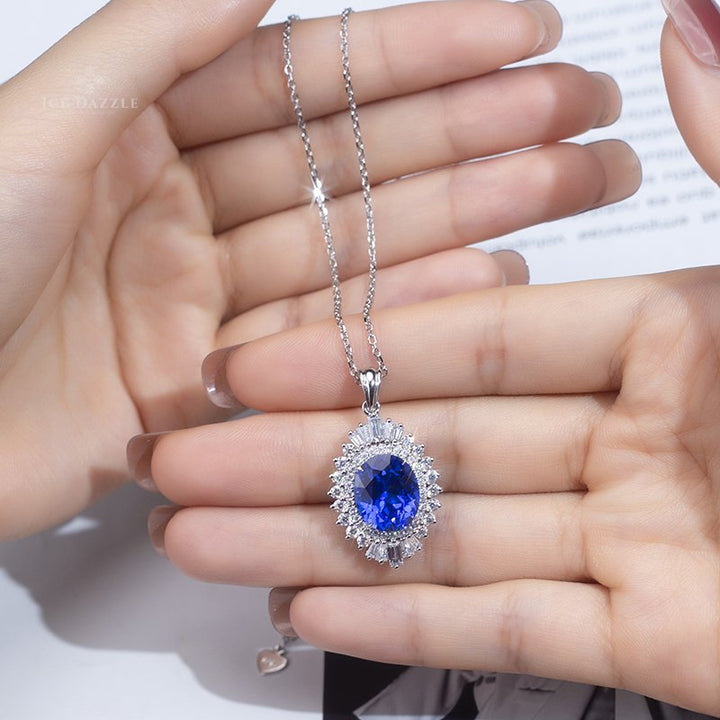 Cobalt Spinel / Lab Grown Diamond Necklace in 18K White Gold (5.97 Ct. Tw.) - Ice Dazzle - VVX™ Lab Diamond - Fashion Pendant