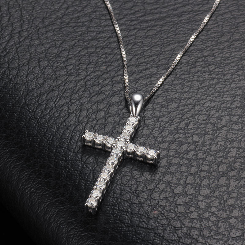 Moissanite Cross Pendant in 14K White Gold - Ice Dazzle - SynthaLux™ Moissanite - Fashion Pendant