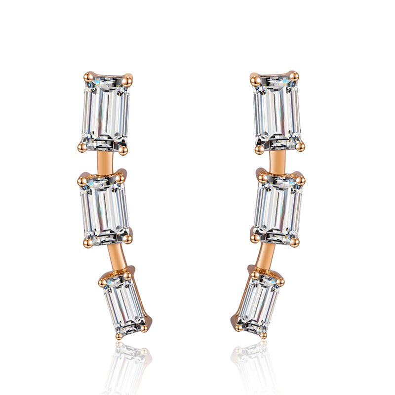 Emerald Cut Moissanite Fashion Earrings in 14K Yellow Gold - Ice Dazzle - SynthaLux™ Moissanite - Fashion Earrings