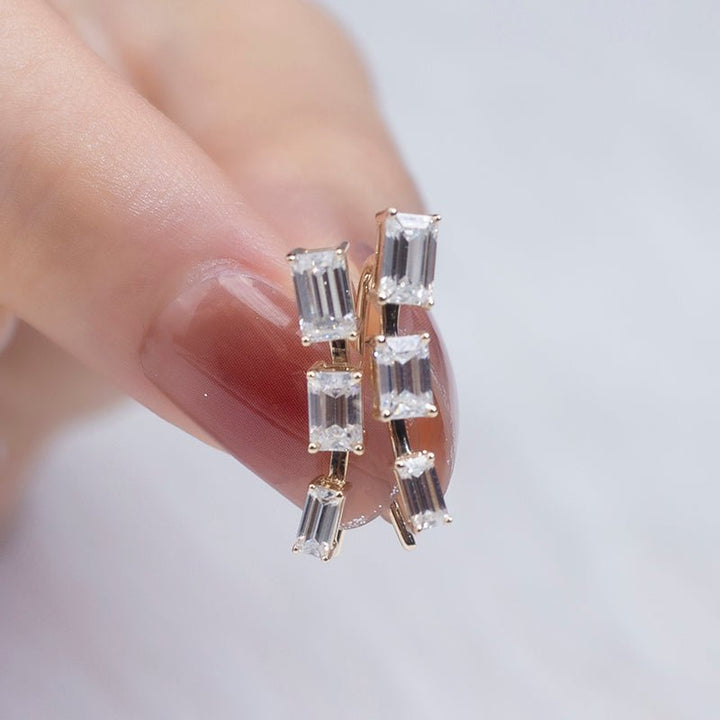 Emerald Cut Moissanite Fashion Earrings in 14K Yellow Gold - Ice Dazzle - SynthaLux™ Moissanite - Fashion Earrings