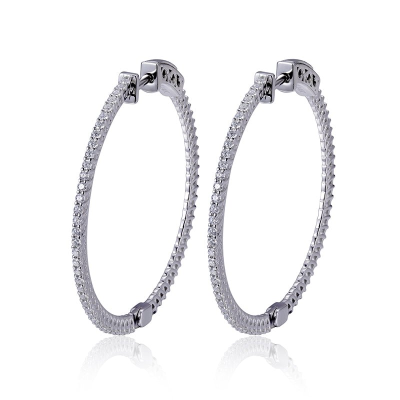 Moissanite Hoop Earrings in 14K White Gold - Ice Dazzle - SynthaLux™ Moissanite - Hoop Earrings