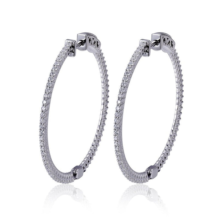 Moissanite Hoop Earrings in 14K White Gold - Ice Dazzle - SynthaLux™ Moissanite - Hoop Earrings