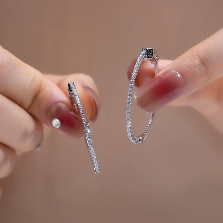 Moissanite Hoop Earrings in 14K White Gold - Ice Dazzle - SynthaLux™ Moissanite - Hoop Earrings