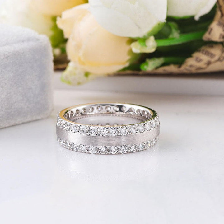 Lab Grown Diamond Pave Set Wedding Band for Him in 10K White Gold - Ice Dazzle - VVX™ Lab Diamond - Wedding Bands