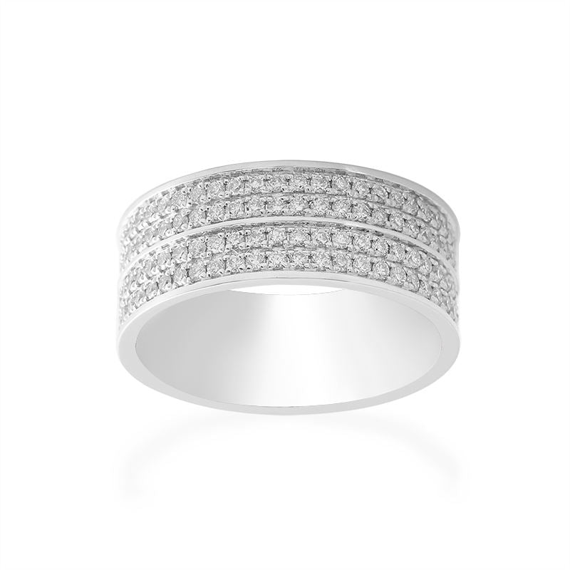 Lab Grown Diamond Pave Set Wedding Band for Him in 14K White Gold - Ice Dazzle - VVX™ Lab Diamond - Wedding Bands