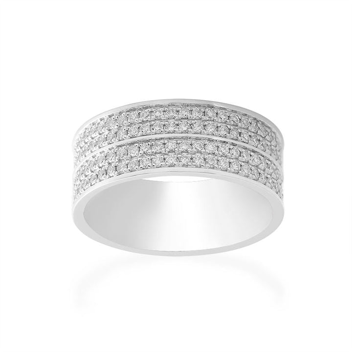 Lab Grown Diamond Pave Set Wedding Band for Him in 14K White Gold - Ice Dazzle - VVX™ Lab Diamond - Wedding Bands