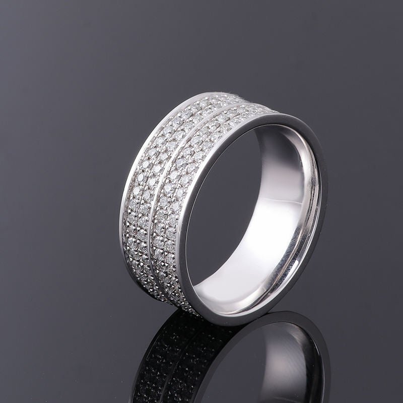 Lab Grown Diamond Pave Set Wedding Band for Him in 14K White Gold - Ice Dazzle - VVX™ Lab Diamond - Wedding Bands