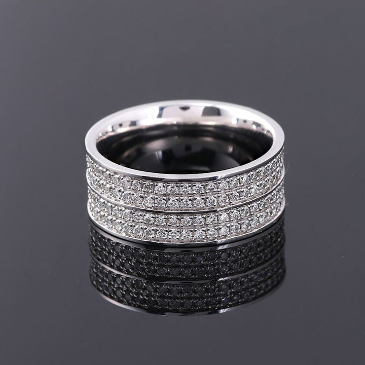 Lab Grown Diamond Pave Set Wedding Band for Him in 14K White Gold - Ice Dazzle - VVX™ Lab Diamond - Wedding Bands