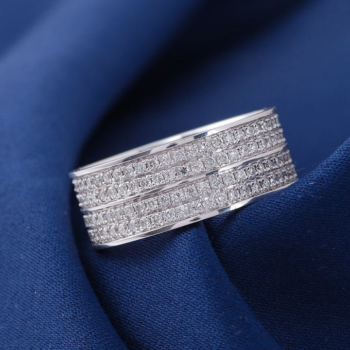 Lab Grown Diamond Pave Set Wedding Band for Him in 14K White Gold - Ice Dazzle - VVX™ Lab Diamond - Wedding Bands