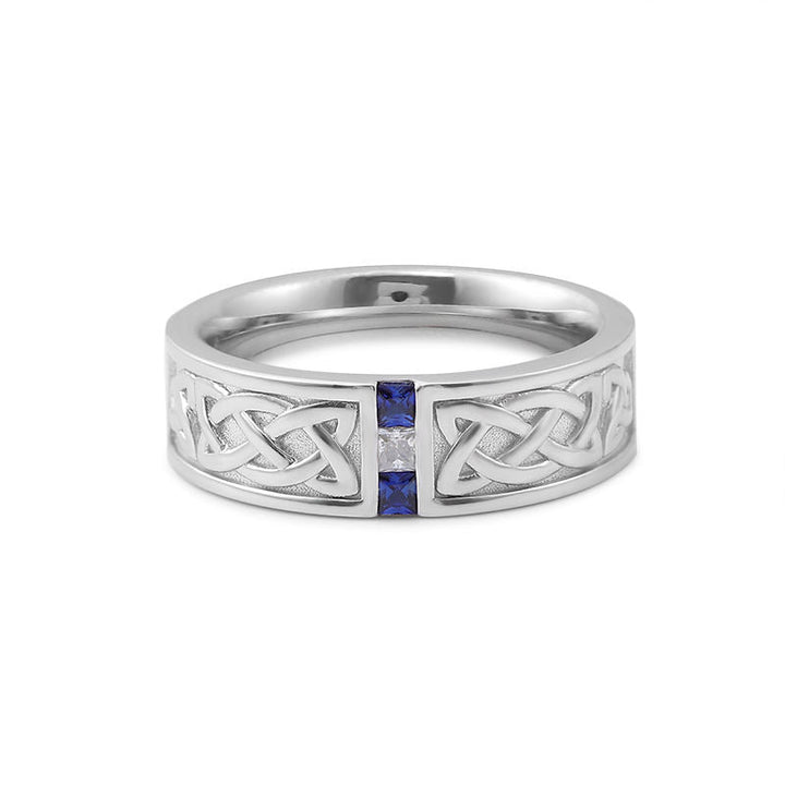 Pavé-Set Sapphire & Lab Diamond 6mm Wedding Band for Men - 10K White Gold - Ice Dazzle - VVX™ Lab Diamond - Wedding Bands