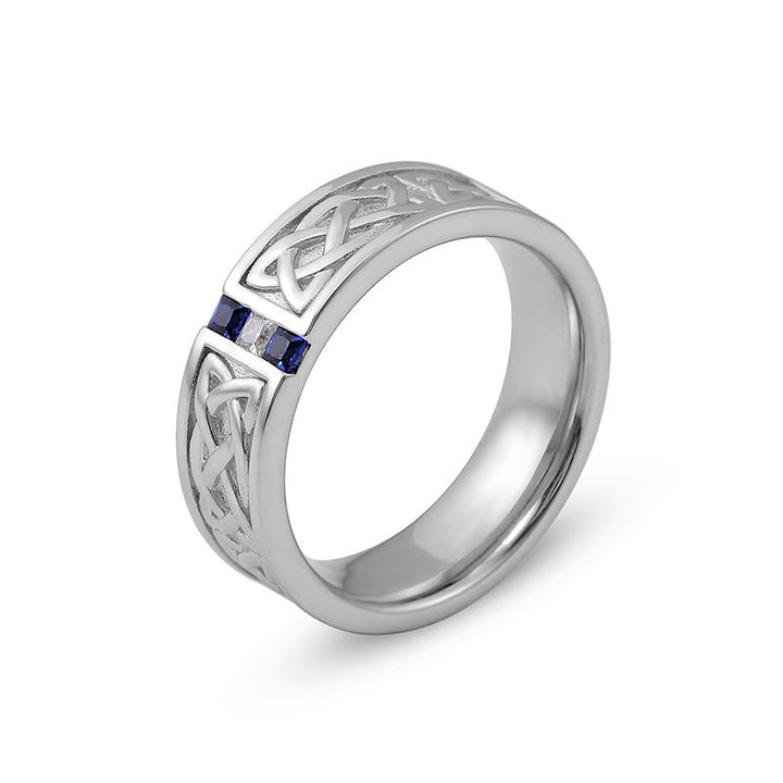 Pavé-Set Sapphire & Lab Diamond 6mm Wedding Band for Men - 10K White Gold - Ice Dazzle - VVX™ Lab Diamond - Wedding Bands