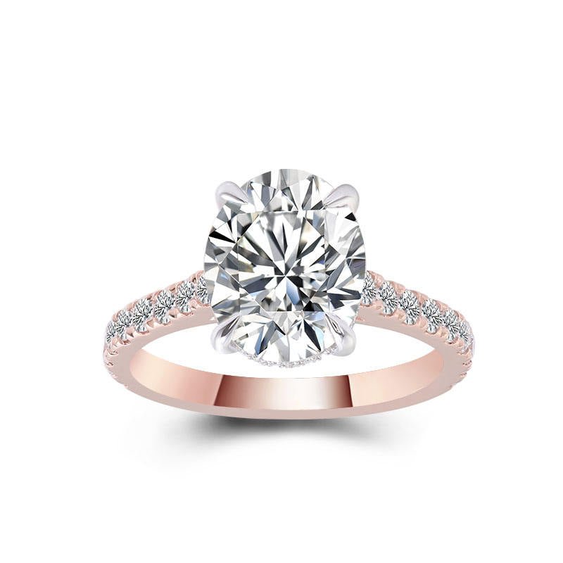 Side Stone Engagement Ring with 2ct Oval Lab Diamond - Ice Dazzle - VVX™ Lab Diamond - Solitaire Engagement Rings