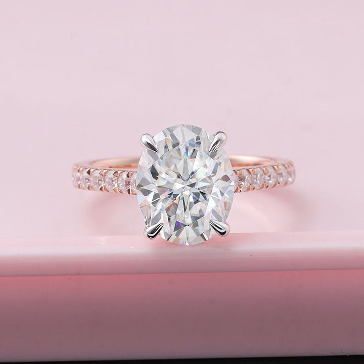 Side Stone Engagement Ring with 2ct Oval Lab Diamond - Ice Dazzle - VVX™ Lab Diamond - Solitaire Engagement Rings