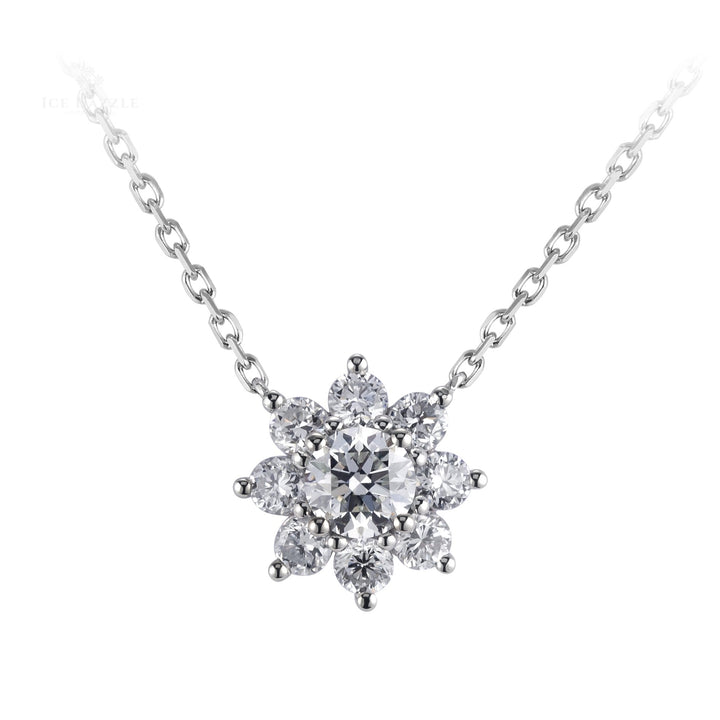 Sunflower Design Lab Grown Diamond Necklace in 18K White Gold - Ice Dazzle - VVX™ Lab Diamond - Fashion Pendant