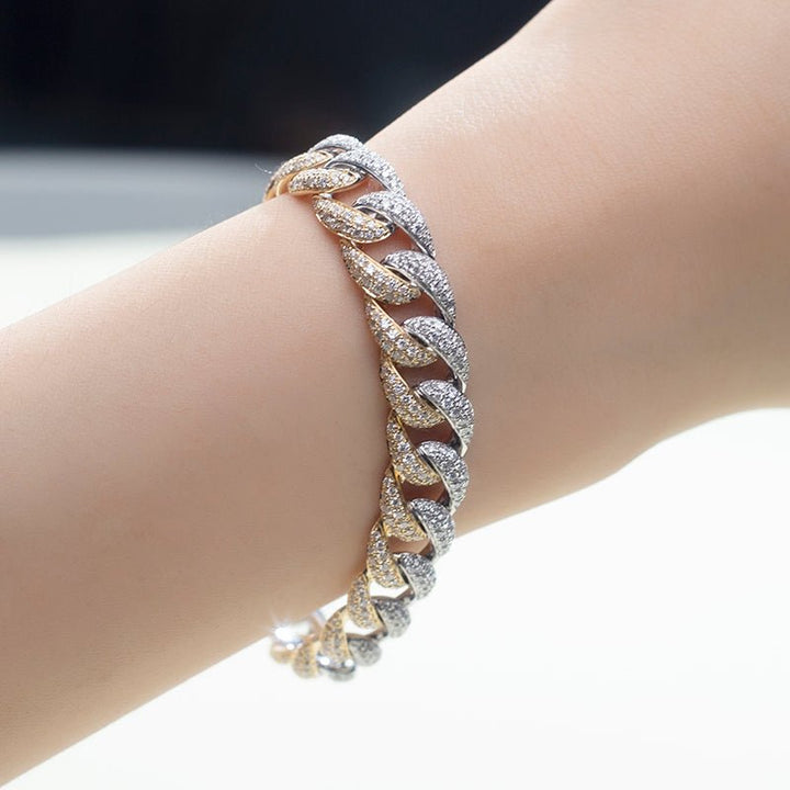 Two-Tone Lab Diamond Cuban Chain Bracelet - Ice Dazzle - VVX™ Lab Diamond - Cuban Bracelet