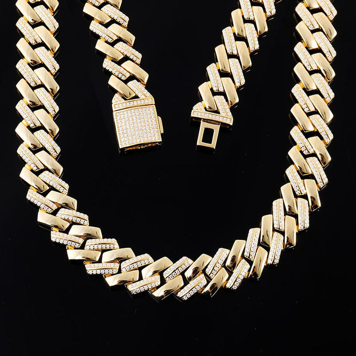 UltraLux™ Miami Brilliance - 12mm Accenture Link Cuban Necklace - 14K Gold Vermeil - Ice Dazzle - UltraLux™ Moissanite - Cuban Necklace